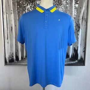 Redvanly Blue Yellow Ribbed Collar Mens Performance Golf Polo - Size XL